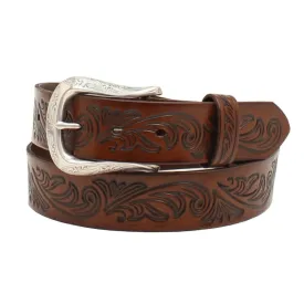 Ariat Women's Brown Embossed Leather with Silver Buckle Belt A1533802