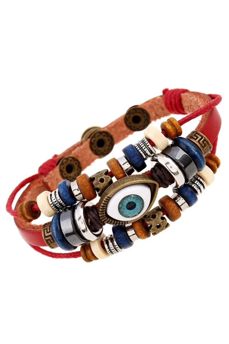 BEADED EYES BUCKLE LEATHER BRACELET