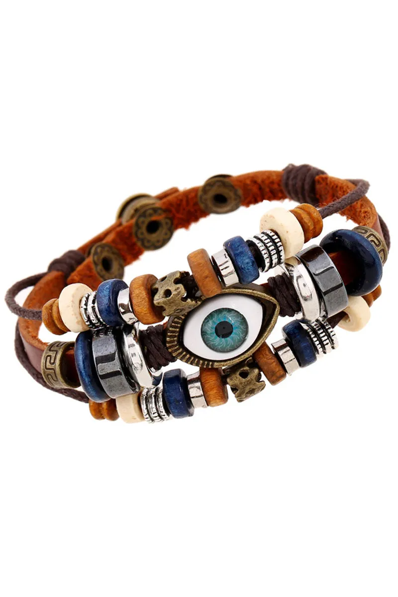 BEADED EYES BUCKLE LEATHER BRACELET