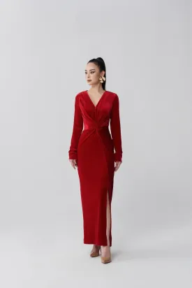 Becky Slit V-Neck Velvet Midi Dress