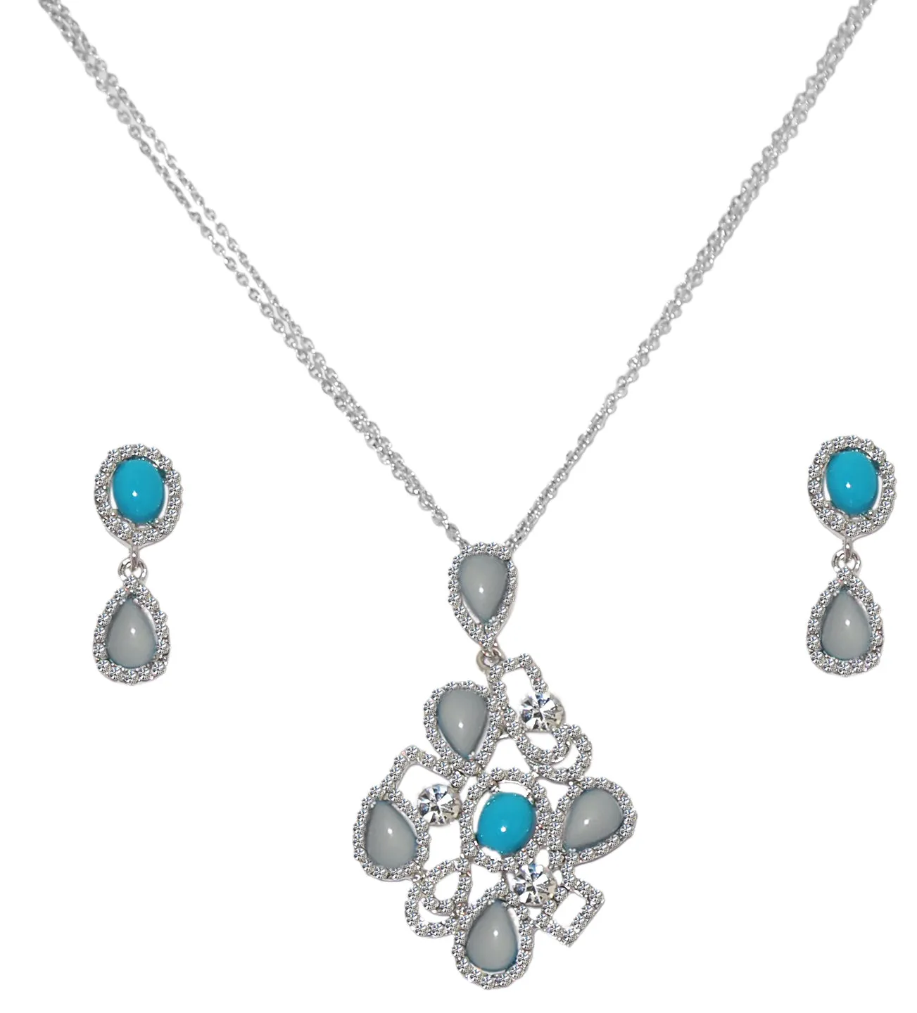 Bhavi Jewels Austrian Stone Silver Coated Pendant Set