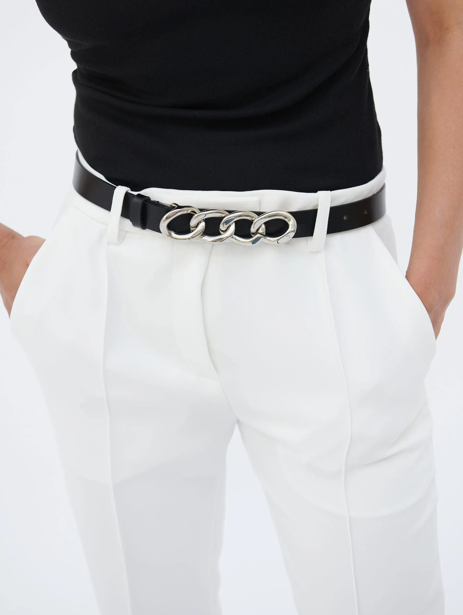 Black leather chain belt