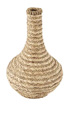 BROWN SEAGRASS HANDMADE BRAIDED VASE, 9" X 9" X 14"