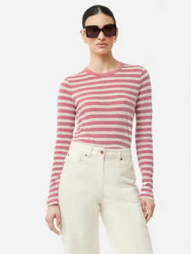 Cotton Slub Stripe Long Sleeve Tee | Pink