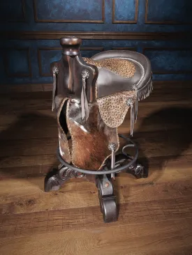 Cowboy Mocha Stud Leather Saddle Bar Stool