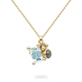 Emerald Cut Aquamarine and Diamond Cluster Pendant