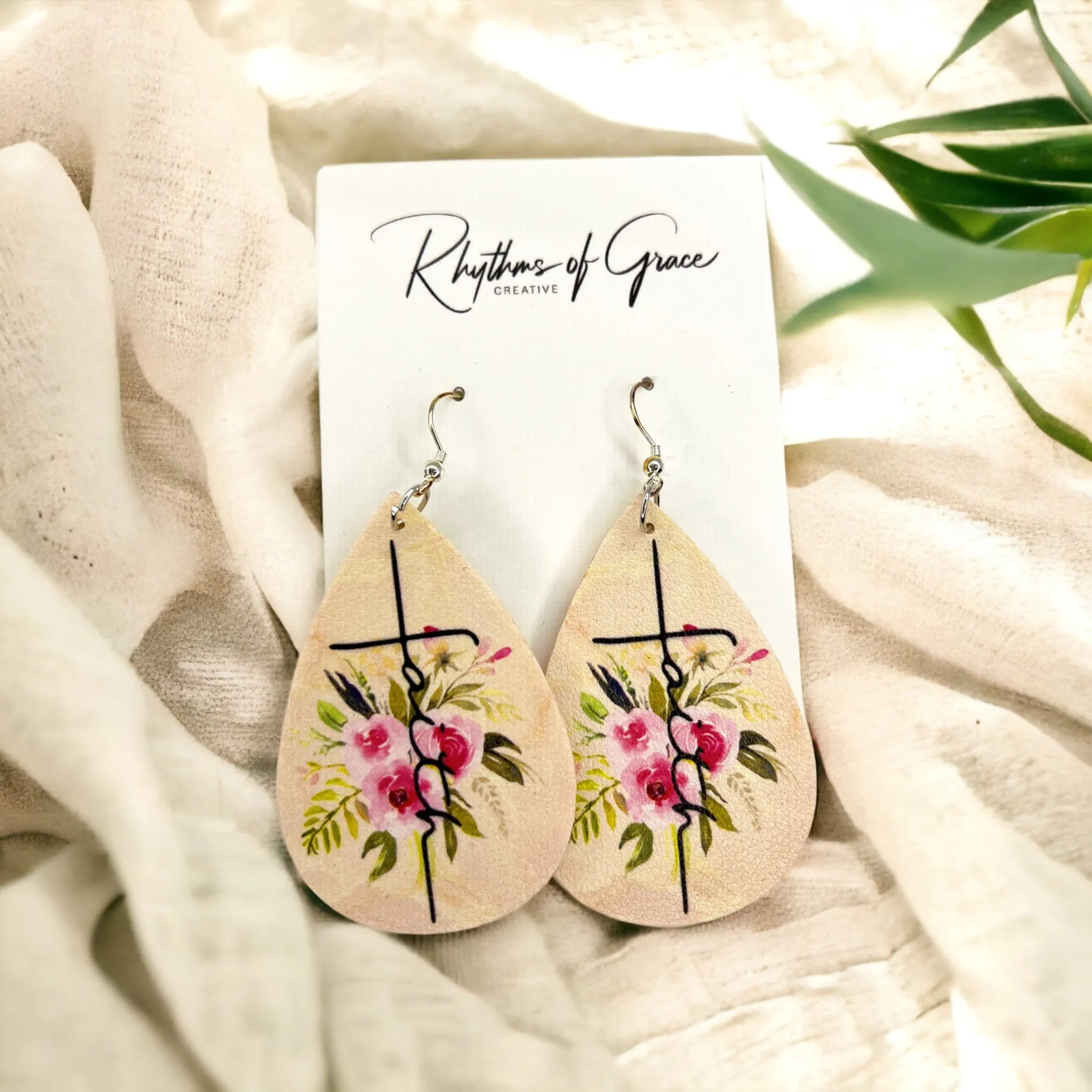 Floral Faith Earrings - Handmade Earrings, Handmade Jewelry, Christian Accessories, Cross Earrings, Faith Jewelry, Christian Earrings