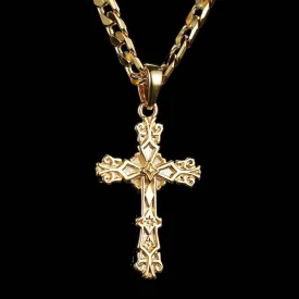 Gold Filled Bonded Filigree Cross Pendant 22 Inch 4mm Cuban Chain