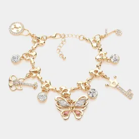 Gold Glass Butterfly Key Lock Music Note Guitar Charm Bracelet