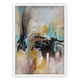 Vertical beige, black & teal abstract wall art print